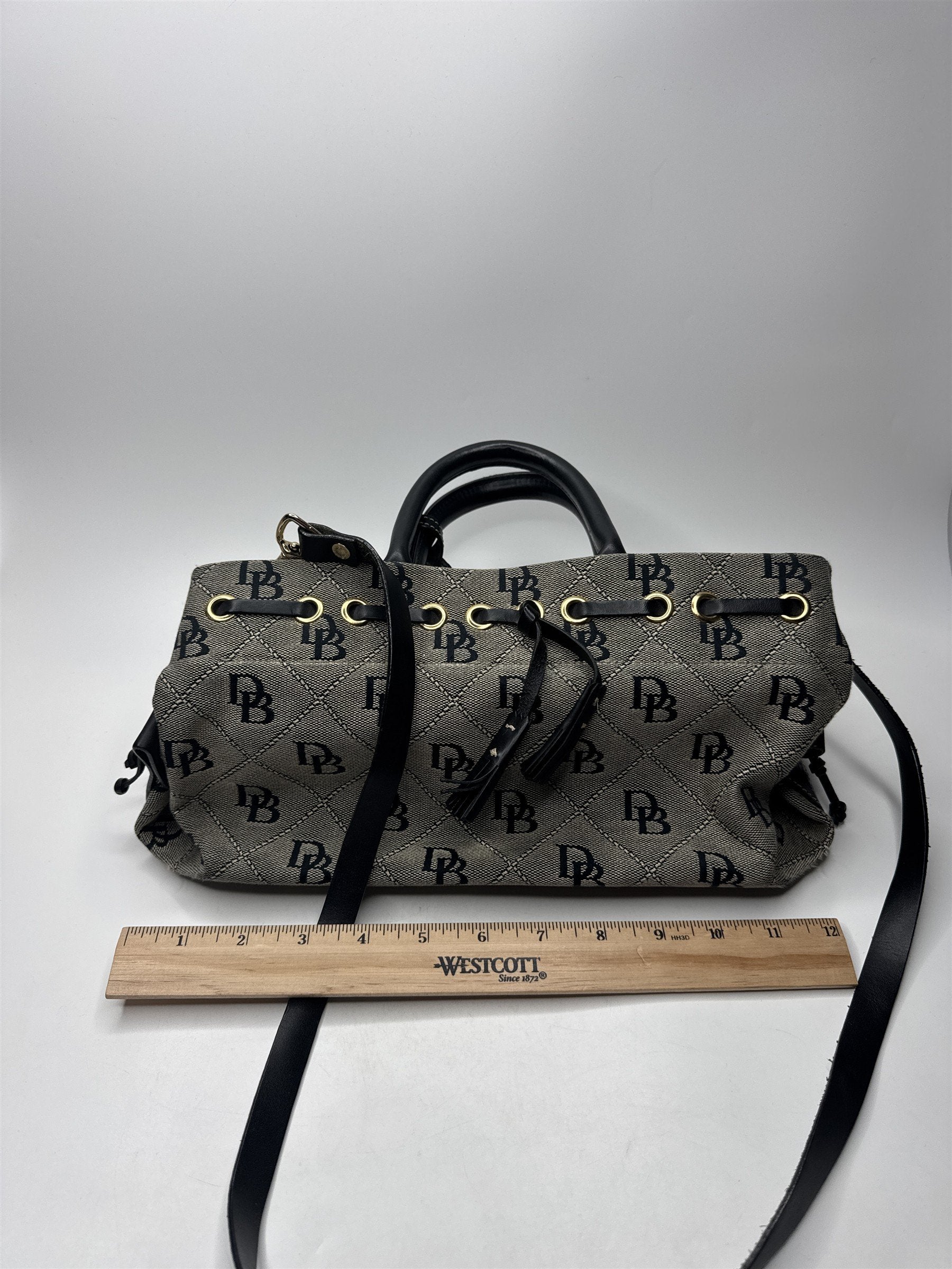 Vintage Dooney & Bourke Womens Signature Print Canvas Double Handles Tote Bag