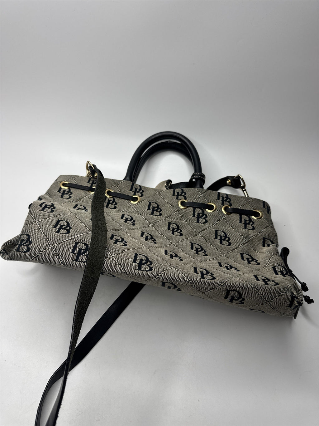 Vintage Dooney & Bourke Womens Signature Print Canvas Double Handles Tote Bag