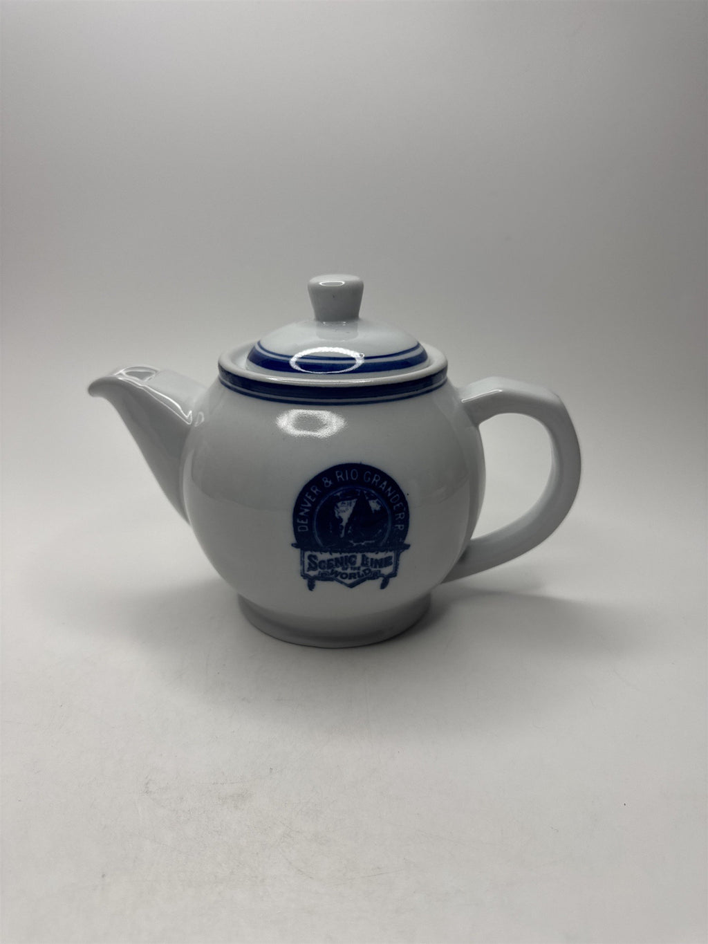 Vintage Denver and Rio Grande RR Teapot Souvenir Blue Scenic Line of the World