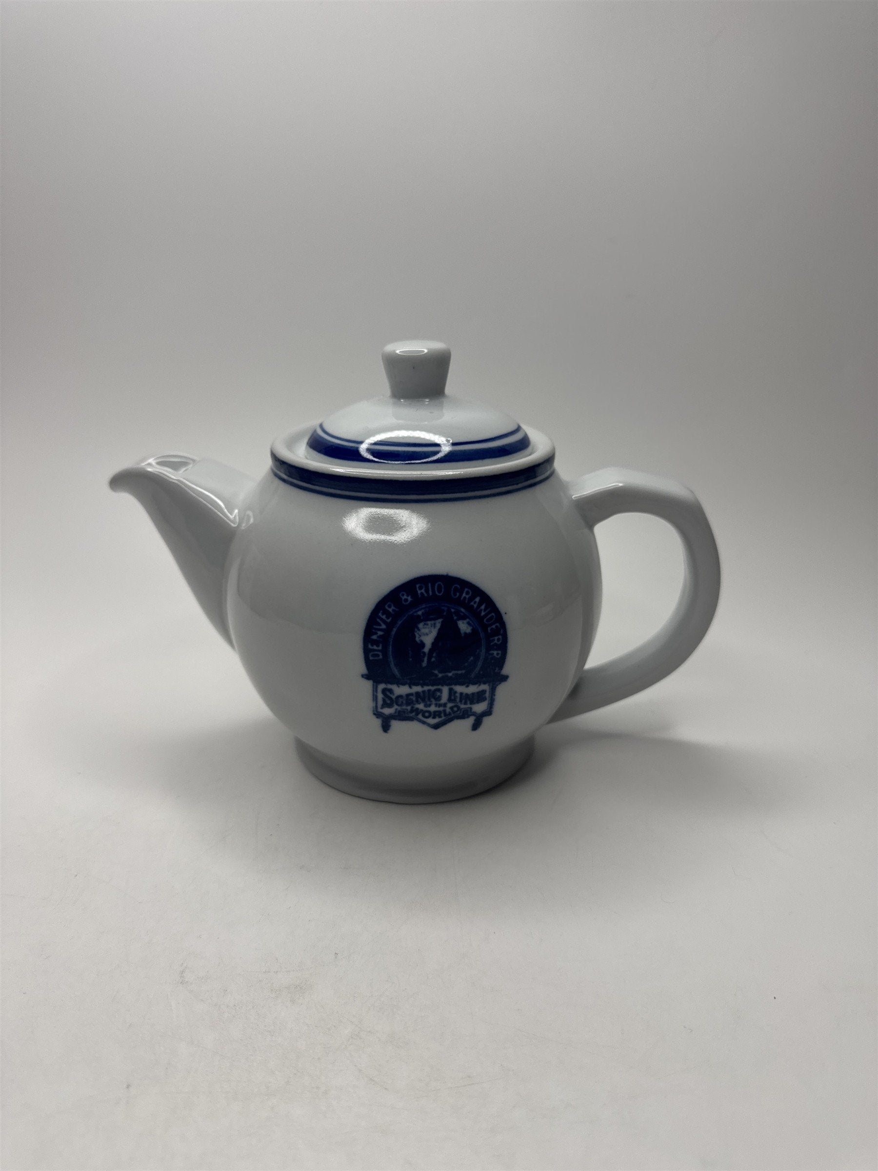 Vintage Denver and Rio Grande RR Teapot Souvenir Blue Scenic Line of the World