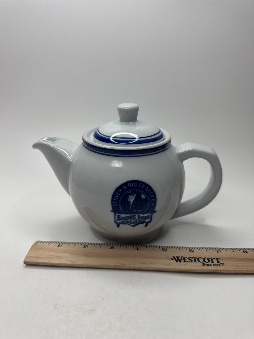 Vintage Denver and Rio Grande RR Teapot Souvenir Blue Scenic Line of the World