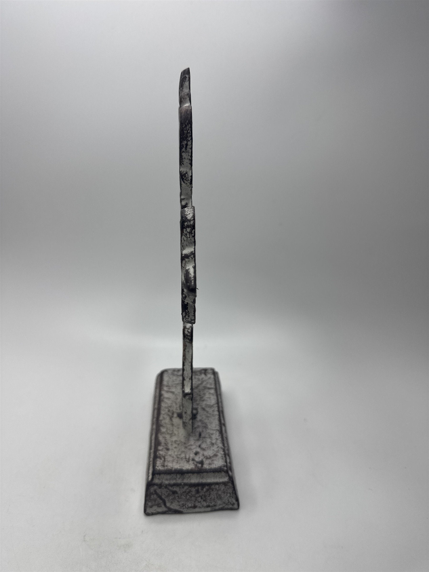 Antique Heavy Cast Iron Cross Stand Tabletop Home Decor White Cross 10.5" Tall