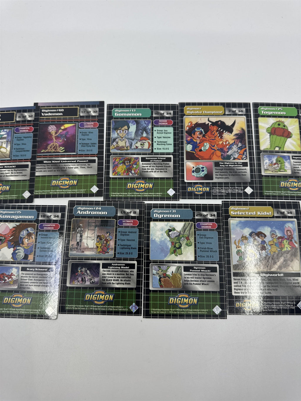 Set Of 9 Digimon Trading Cards