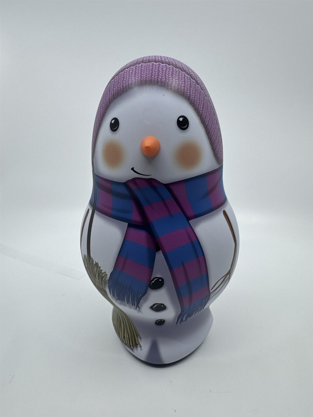 Christmas Snowman W/ Scarf Tin Storage/Candy Container Holiday Decor