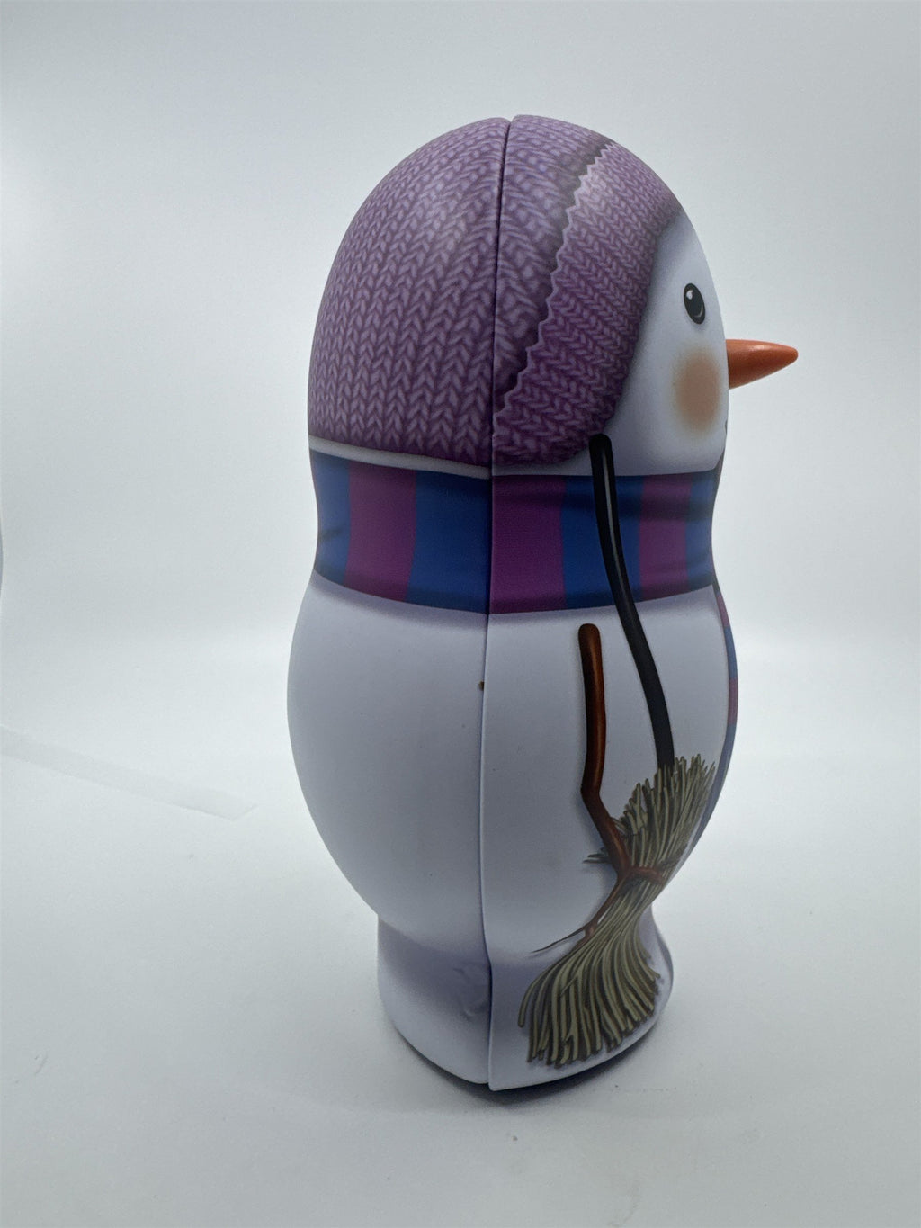 Christmas Snowman W/ Scarf Tin Storage/Candy Container Holiday Decor