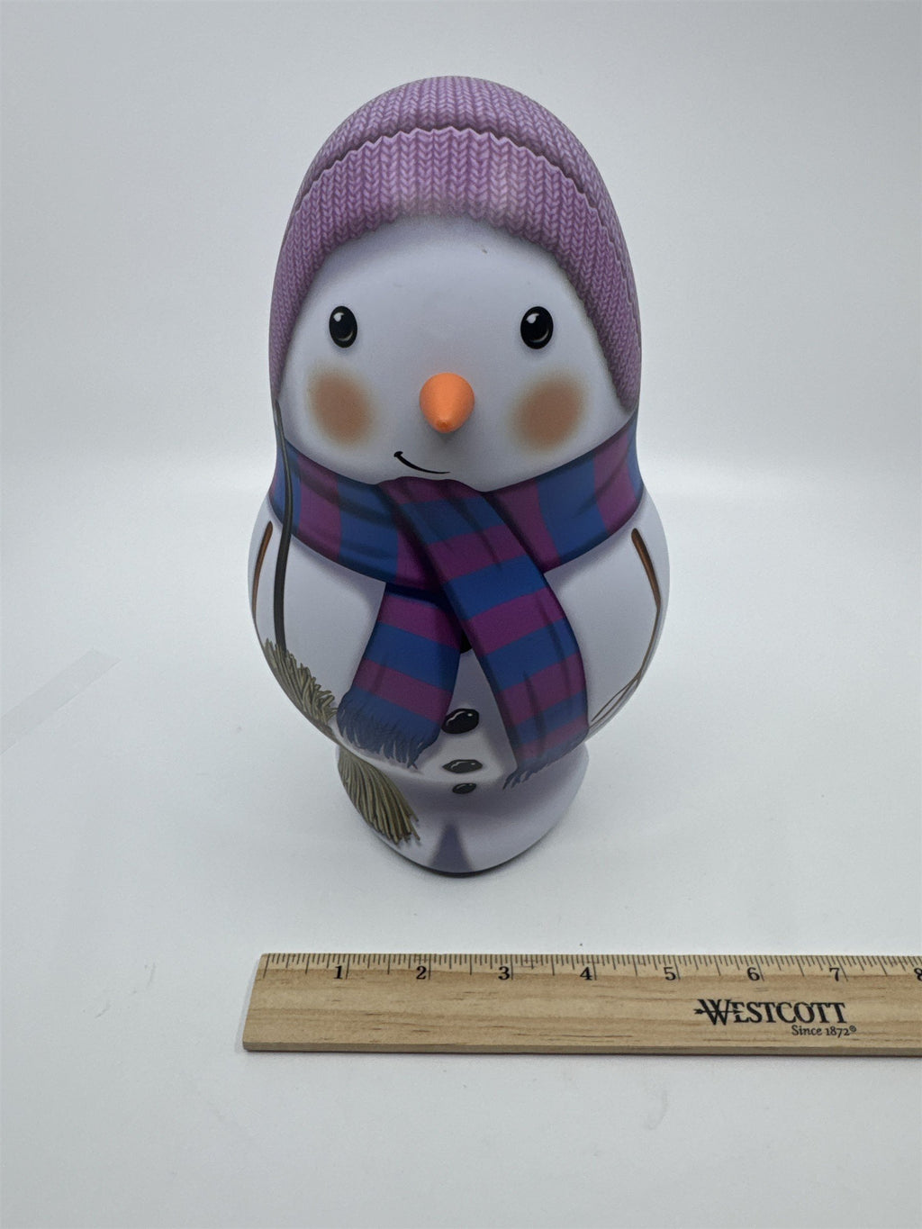 Christmas Snowman W/ Scarf Tin Storage/Candy Container Holiday Decor