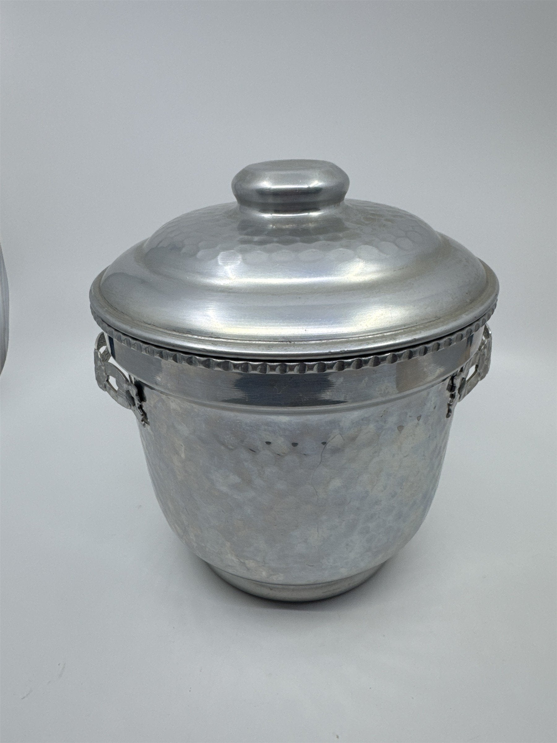 Vintage Hammered Aluminum Ice Bucket W/ Decorative Floral Handles