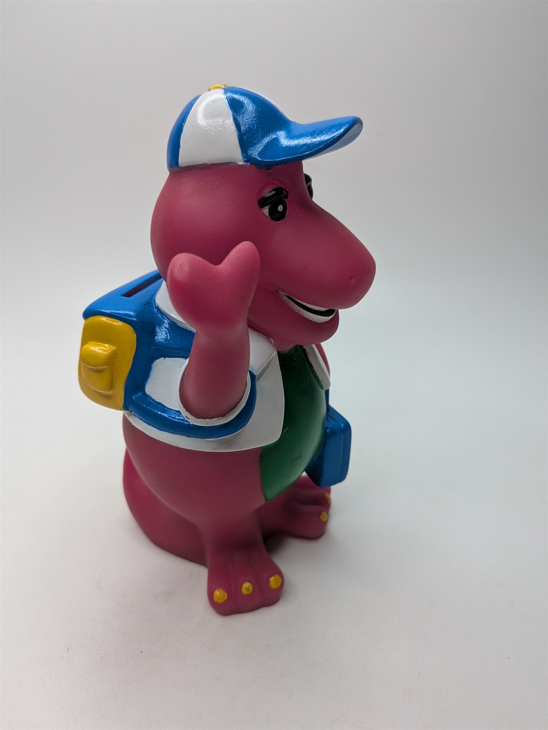 Vintage 1992 Barney Bank The Purple Dinosaur 7" Going to School Plastic Coin