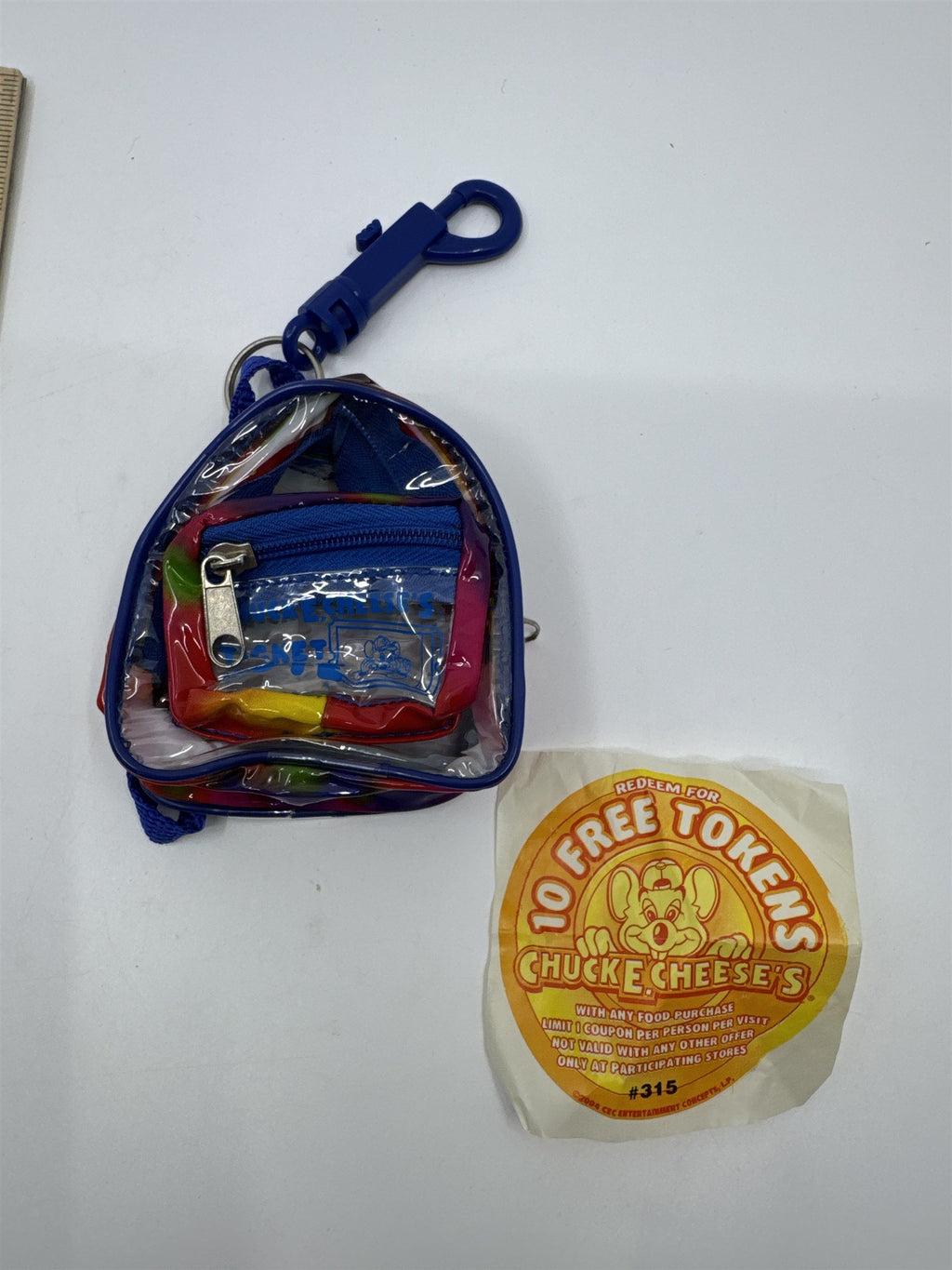 Small Multicolored Chuck E Cheese Backpack Token Holder W/ Token Sheet 2005