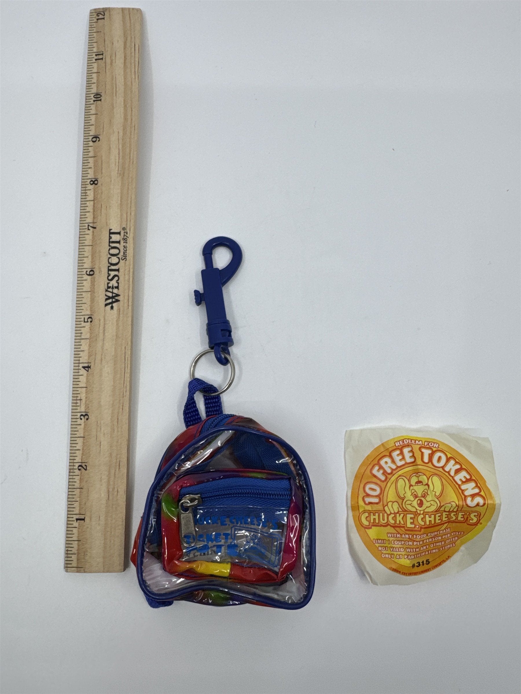Small Multicolored Chuck E Cheese Backpack Token Holder W/ Token Sheet 2005