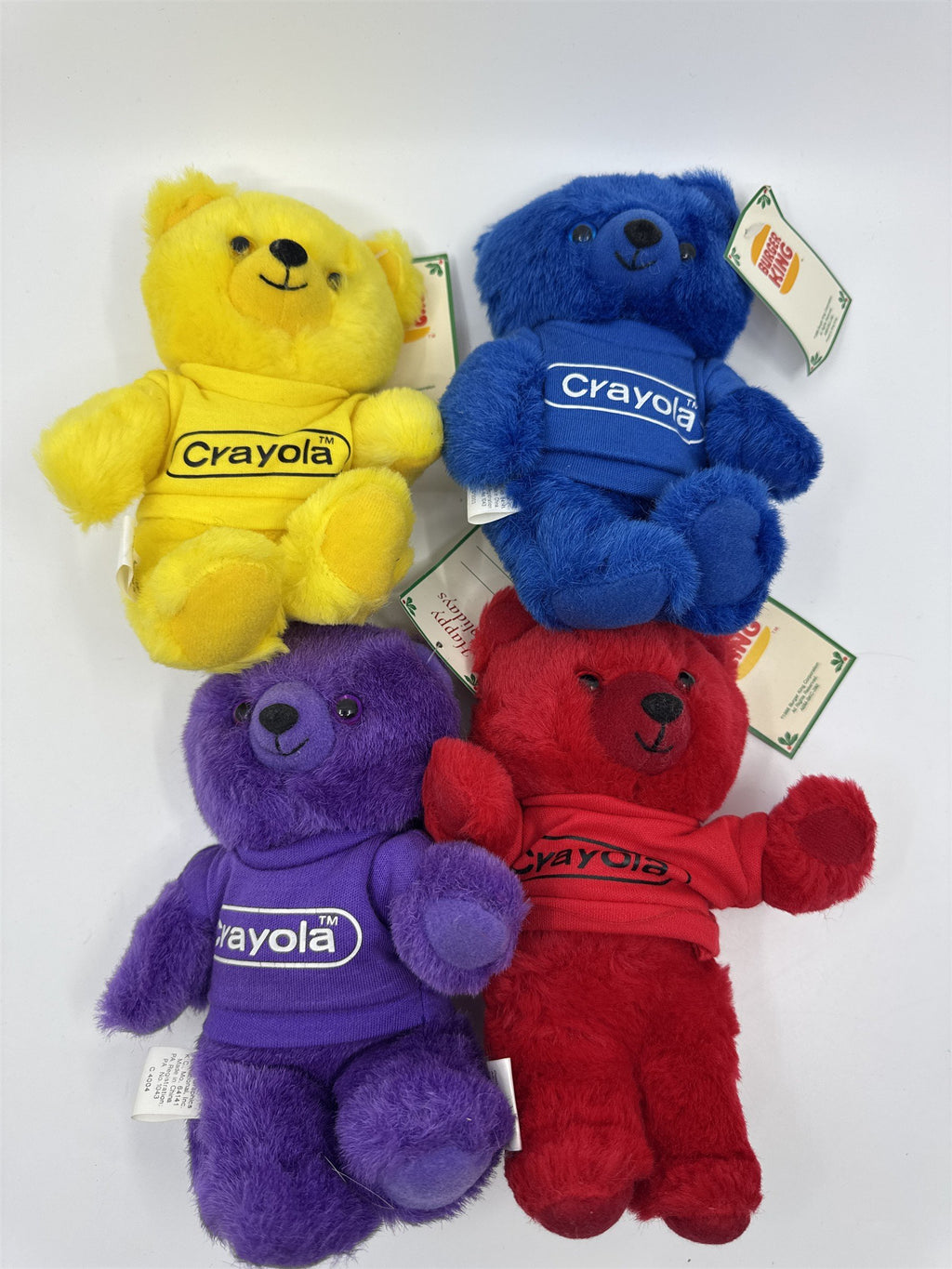 Set Of Four Vintage Crayola Crayon Plush Teddy Bear Burger King Toys W/ Tags