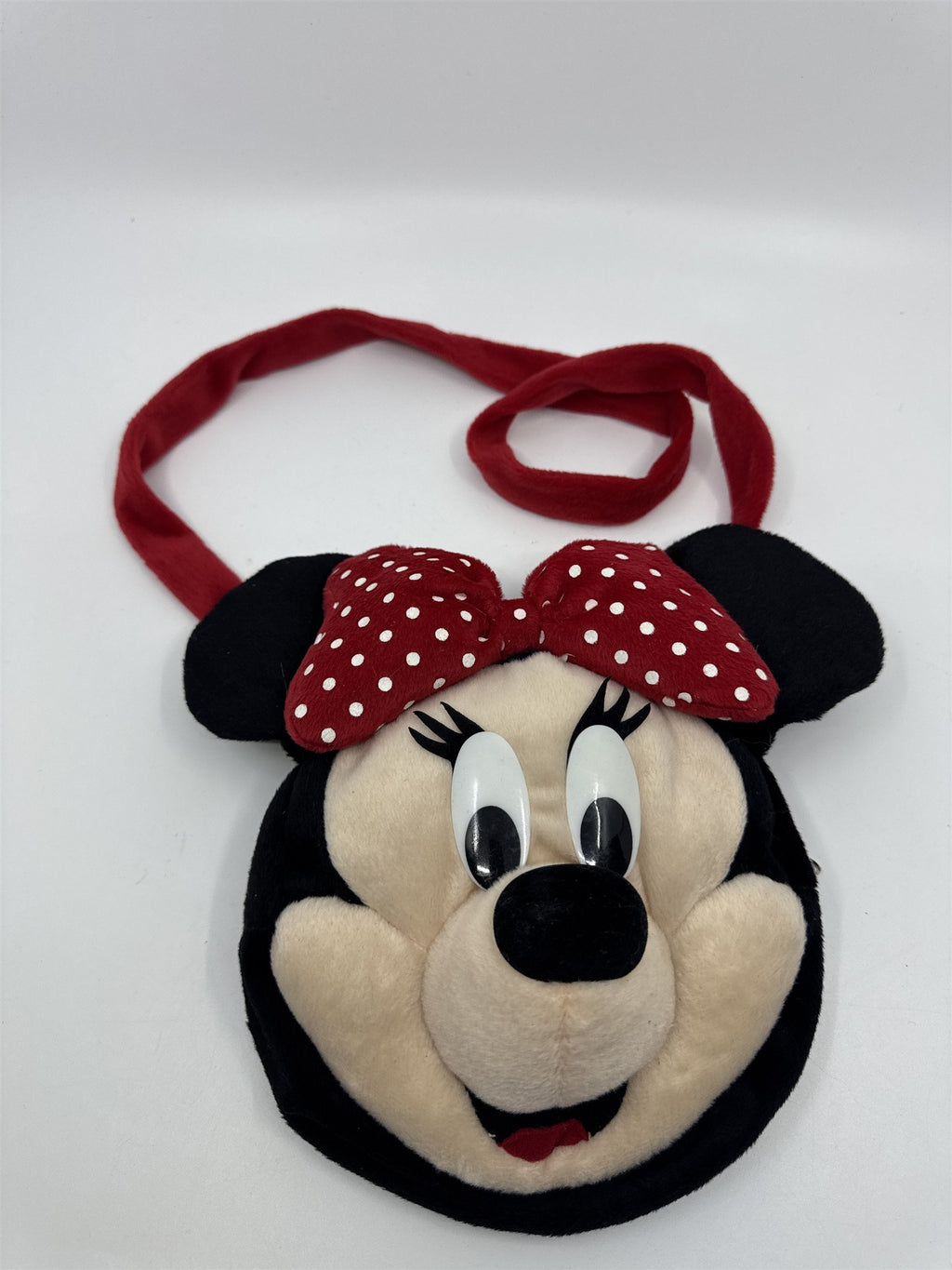 Disney Minnie Mouse Girls Long Strap Plush Handbag/Purse Red Bow W/ Polka Dots