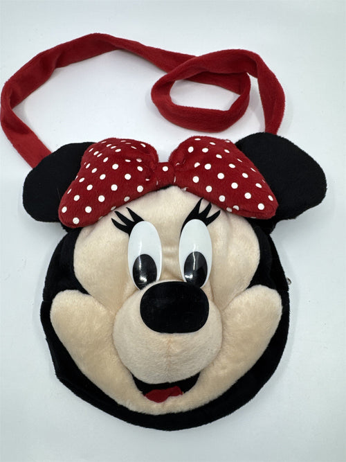Disney Minnie Mouse Girls Long Strap Plush Handbag/Purse Red Bow W/ Polka Dots