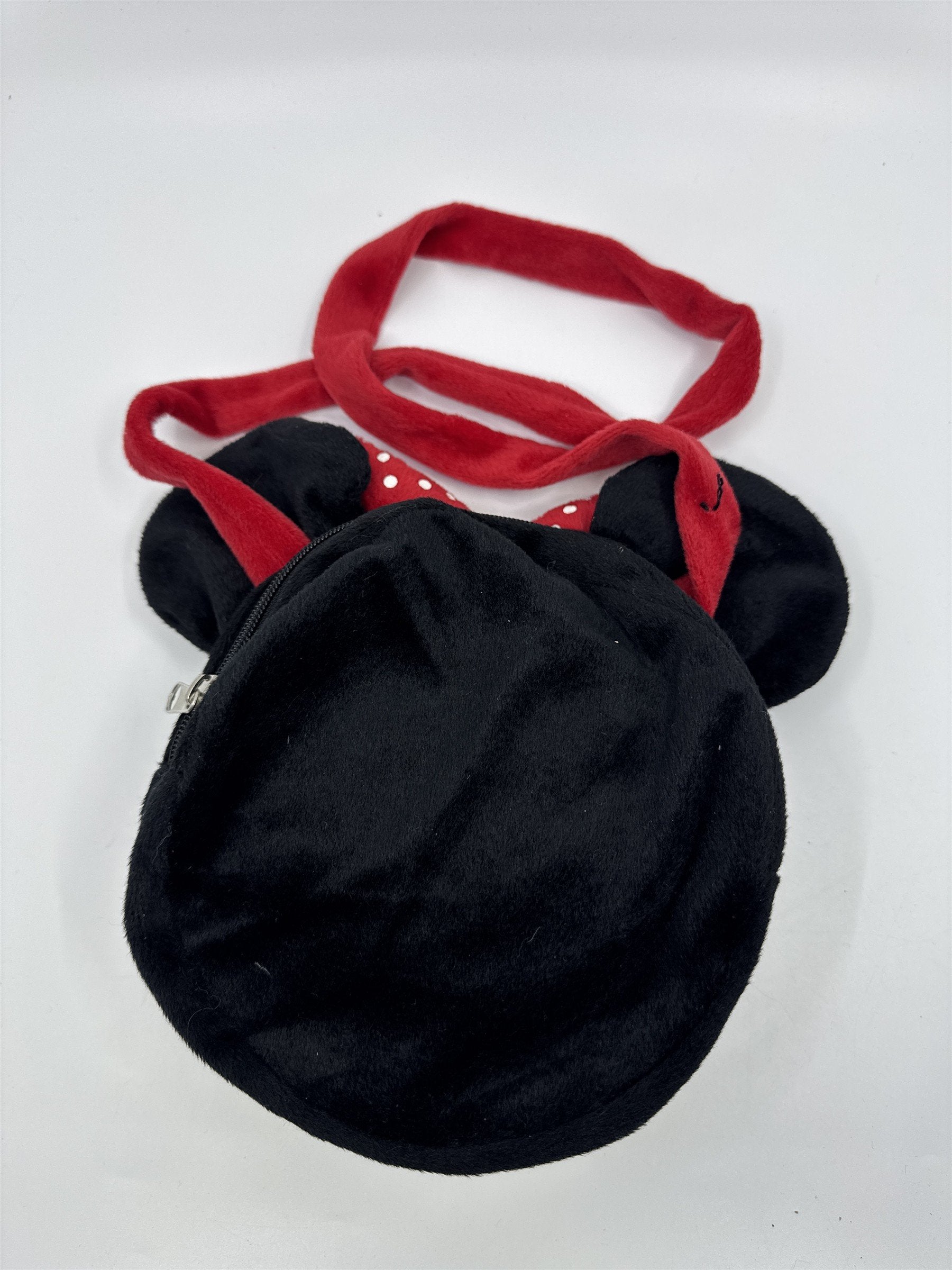 Disney Minnie Mouse Girls Long Strap Plush Handbag/Purse Red Bow W/ Polka Dots