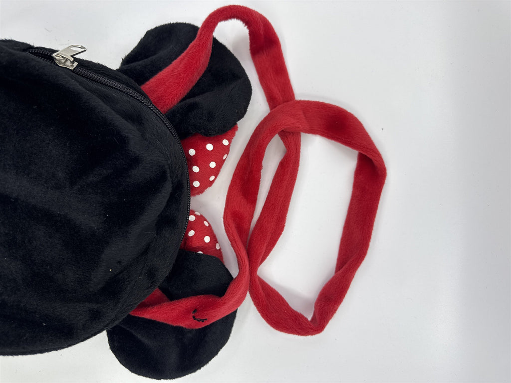 Disney Minnie Mouse Girls Long Strap Plush Handbag/Purse Red Bow W/ Polka Dots