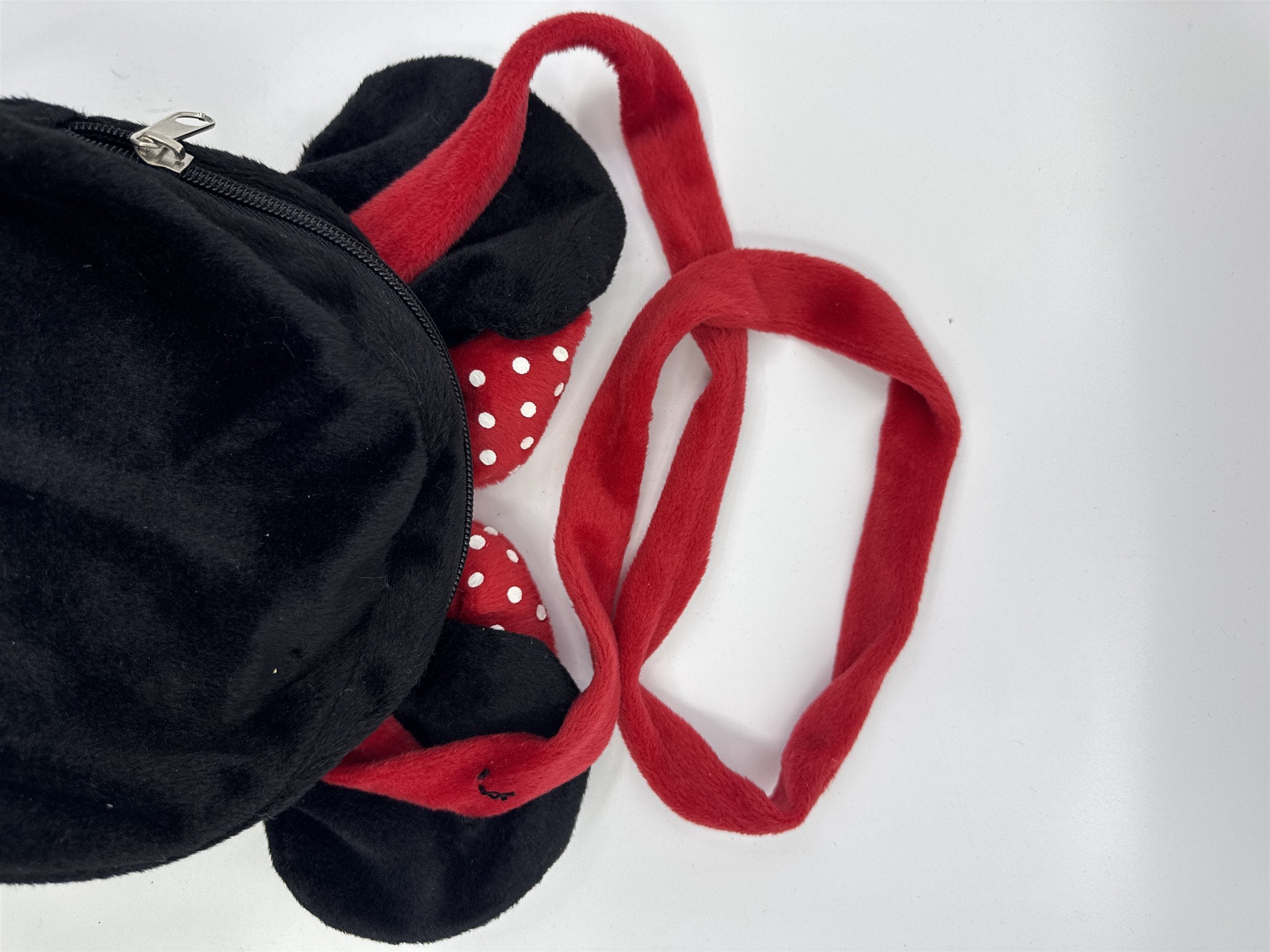Disney Minnie Mouse Girls Long Strap Plush Handbag/Purse Red Bow W/ Polka Dots