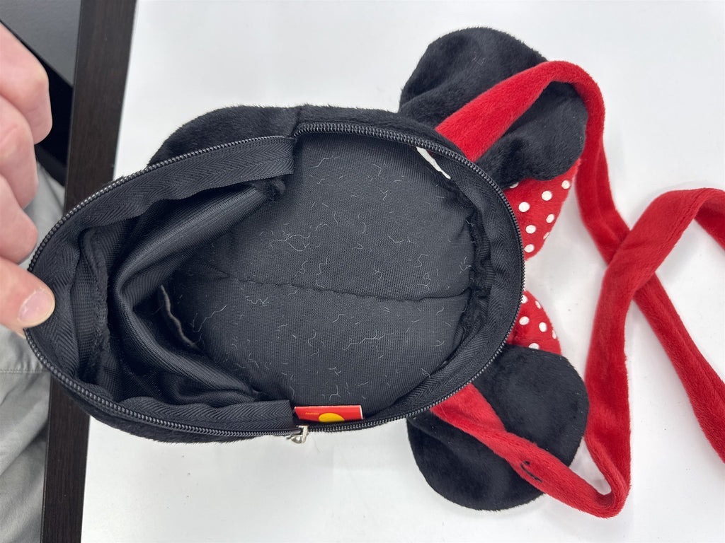Disney Minnie Mouse Girls Long Strap Plush Handbag/Purse Red Bow W/ Polka Dots