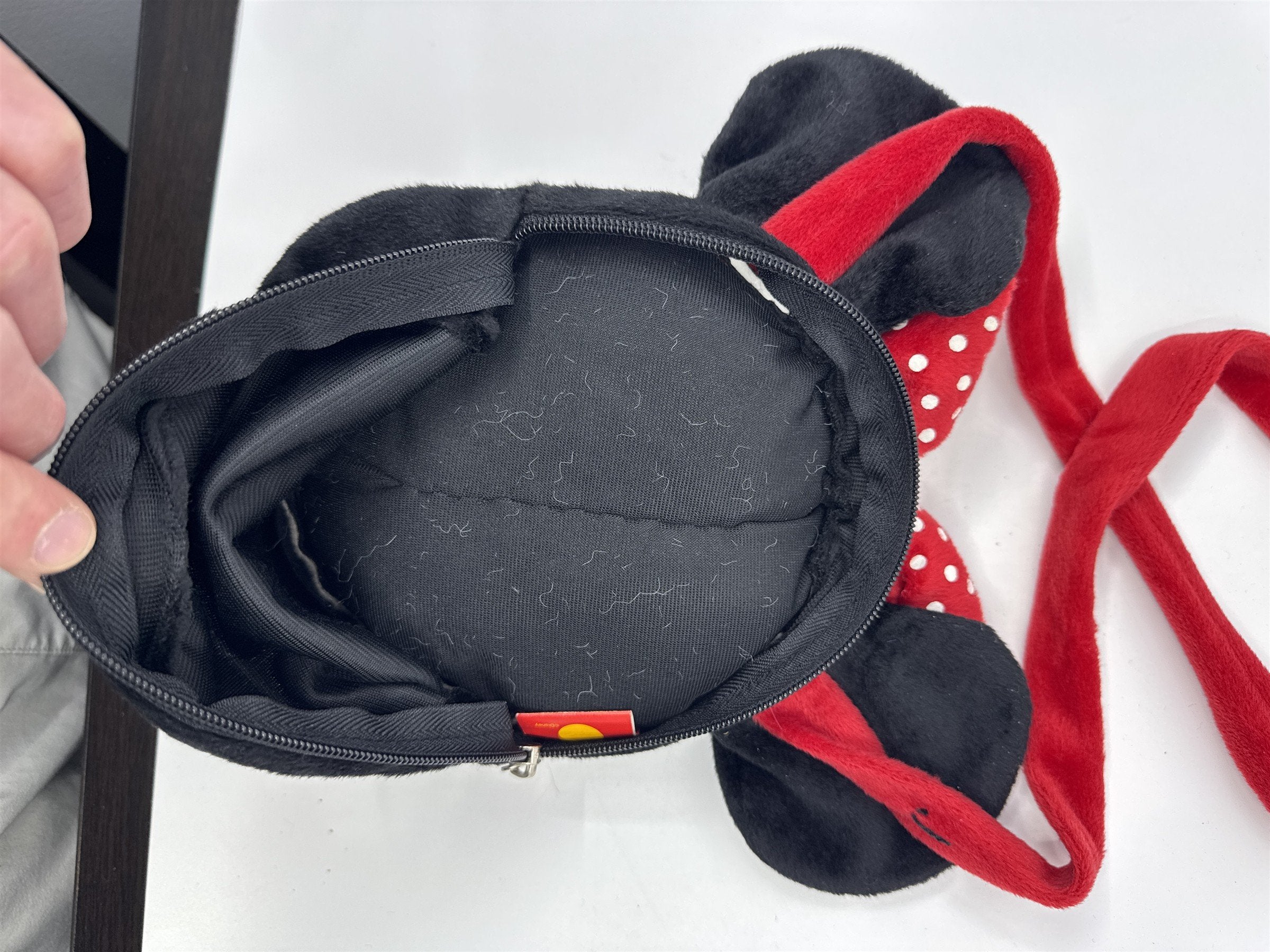 Disney Minnie Mouse Girls Long Strap Plush Handbag/Purse Red Bow W/ Polka Dots