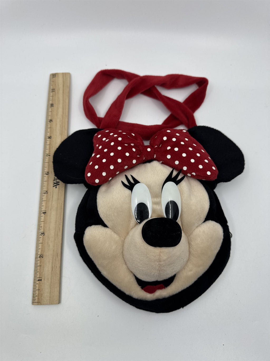 Disney Minnie Mouse Girls Long Strap Plush Handbag/Purse Red Bow W/ Polka Dots
