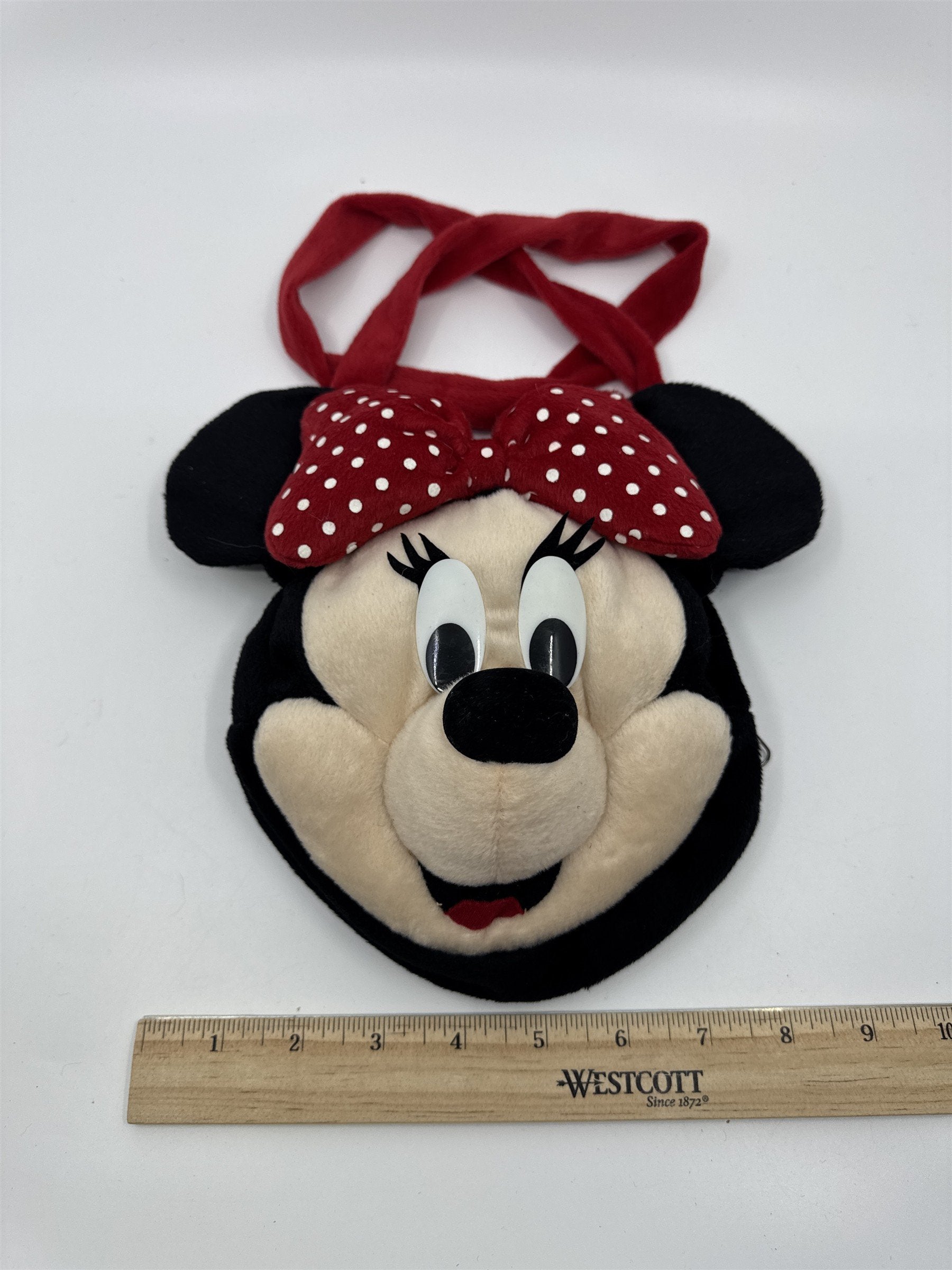 Disney Minnie Mouse Girls Long Strap Plush Handbag/Purse Red Bow W/ Polka Dots