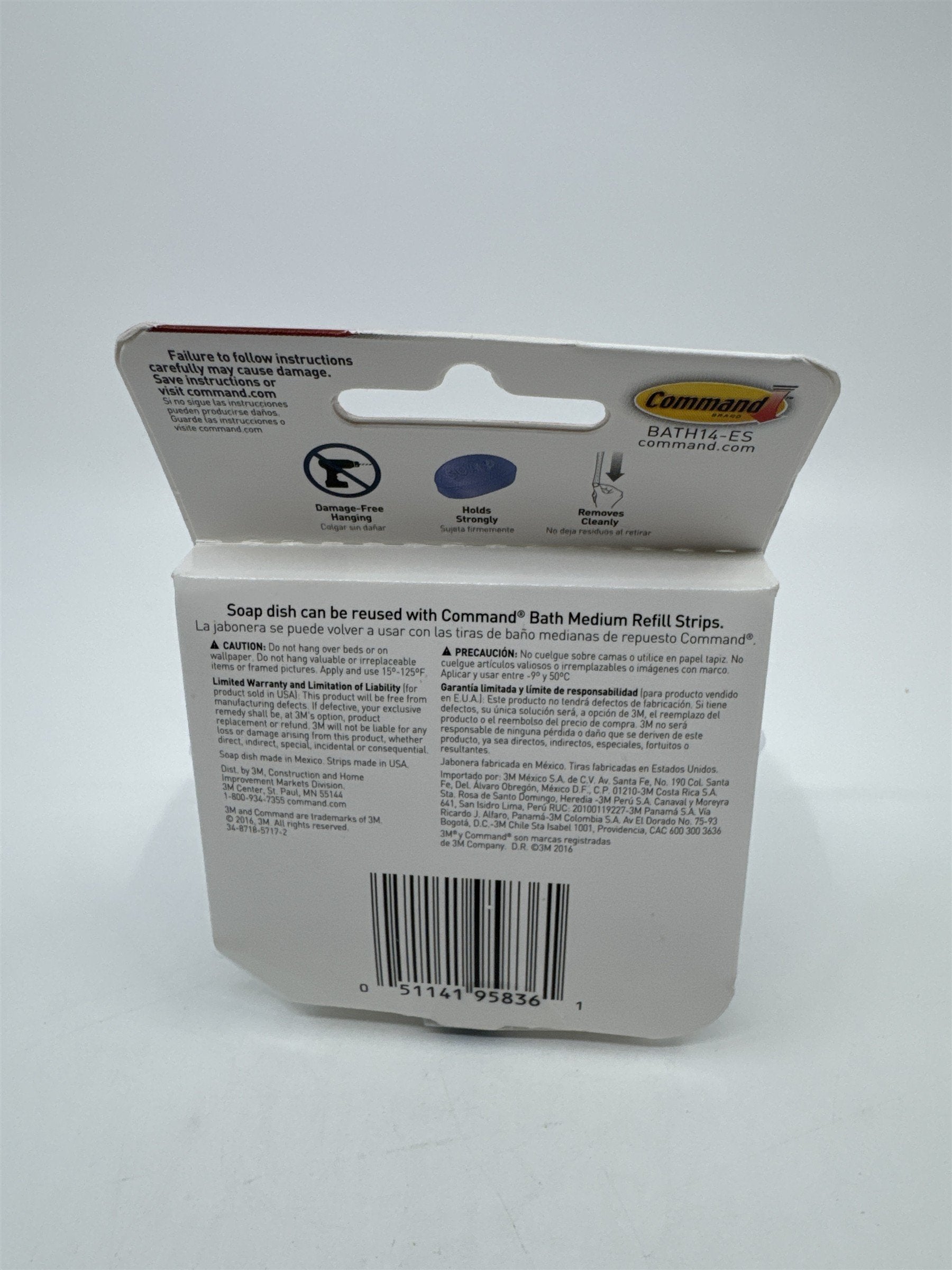 Command Damage Free Hanging Plastic Soap Dish Bath14-ES