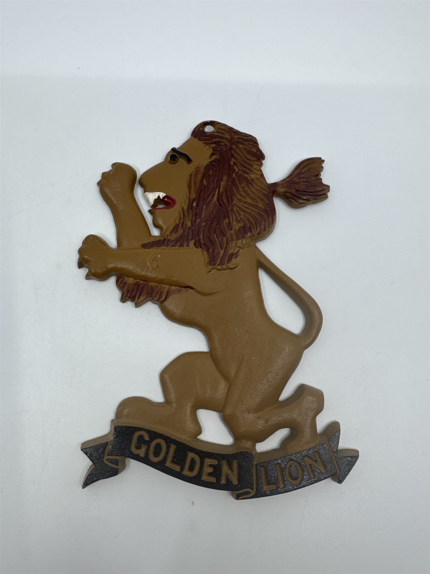 Vintage Golden Lion Metal Standing Lion Emblem Plaque Man Cave/Bar Decor