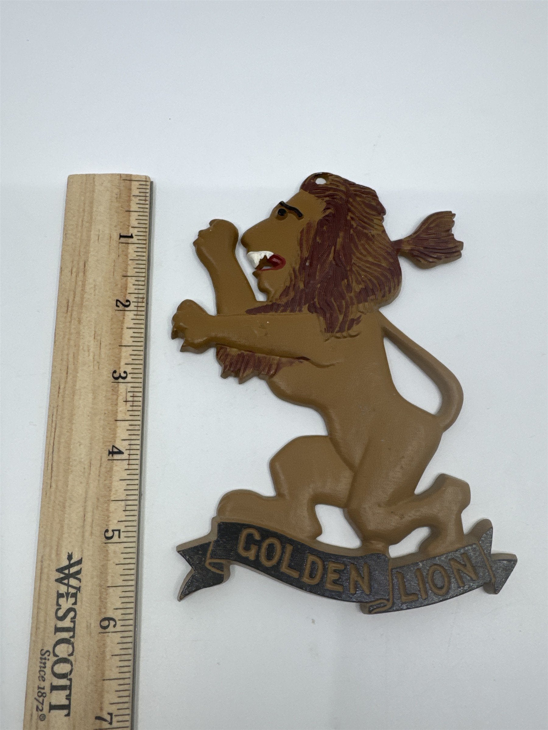 Vintage Golden Lion Metal Standing Lion Emblem Plaque Man Cave/Bar Decor