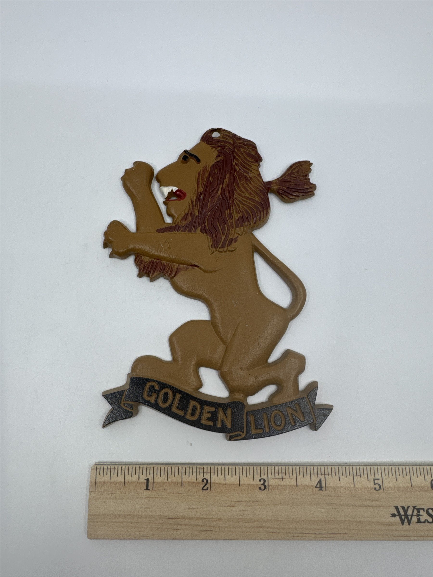 Vintage Golden Lion Metal Standing Lion Emblem Plaque Man Cave/Bar Decor