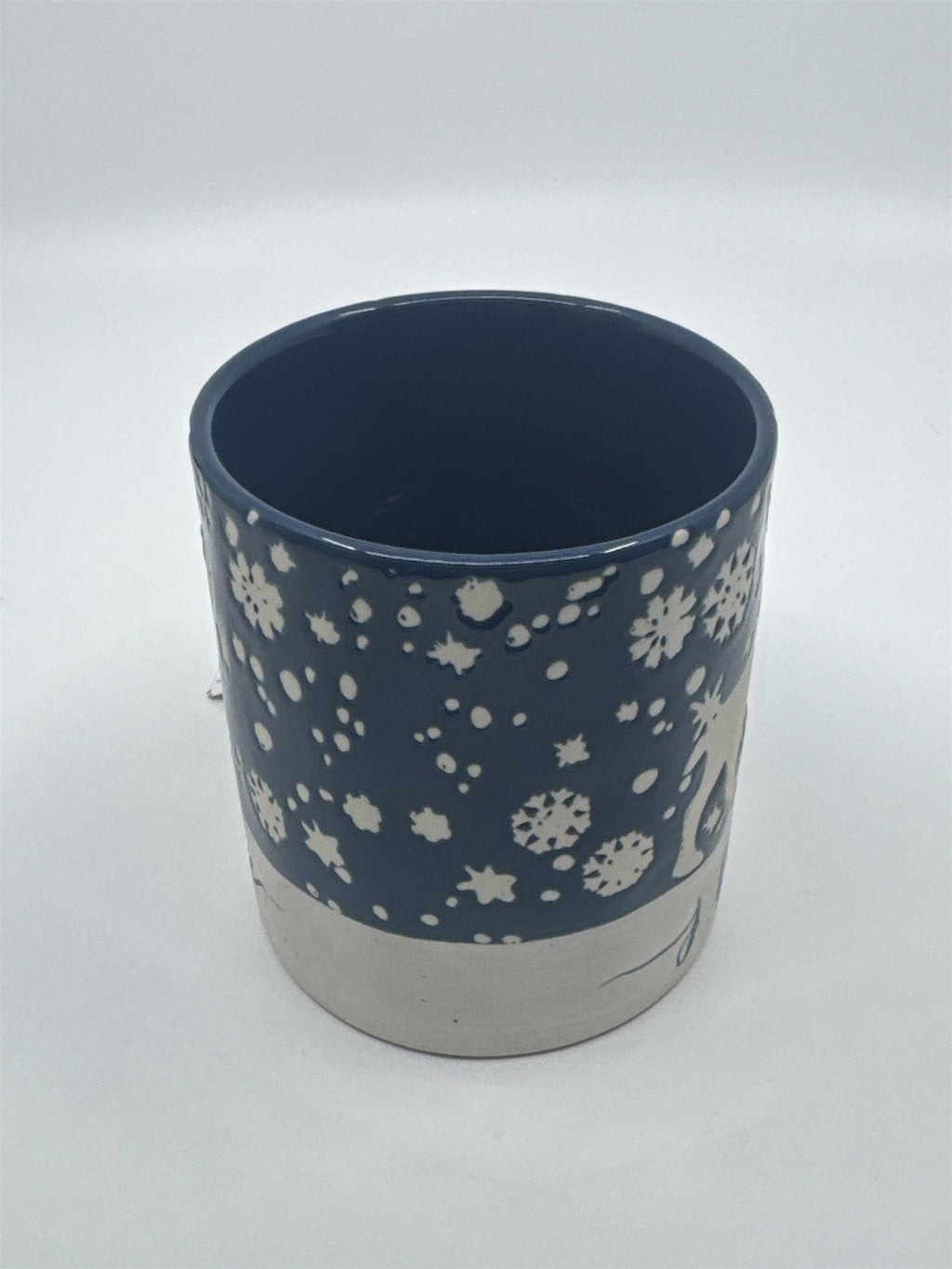 I Believe Blue And White 22 FL. OZ Holiday Coffee Mug W/ Reindeer and Snowflakes