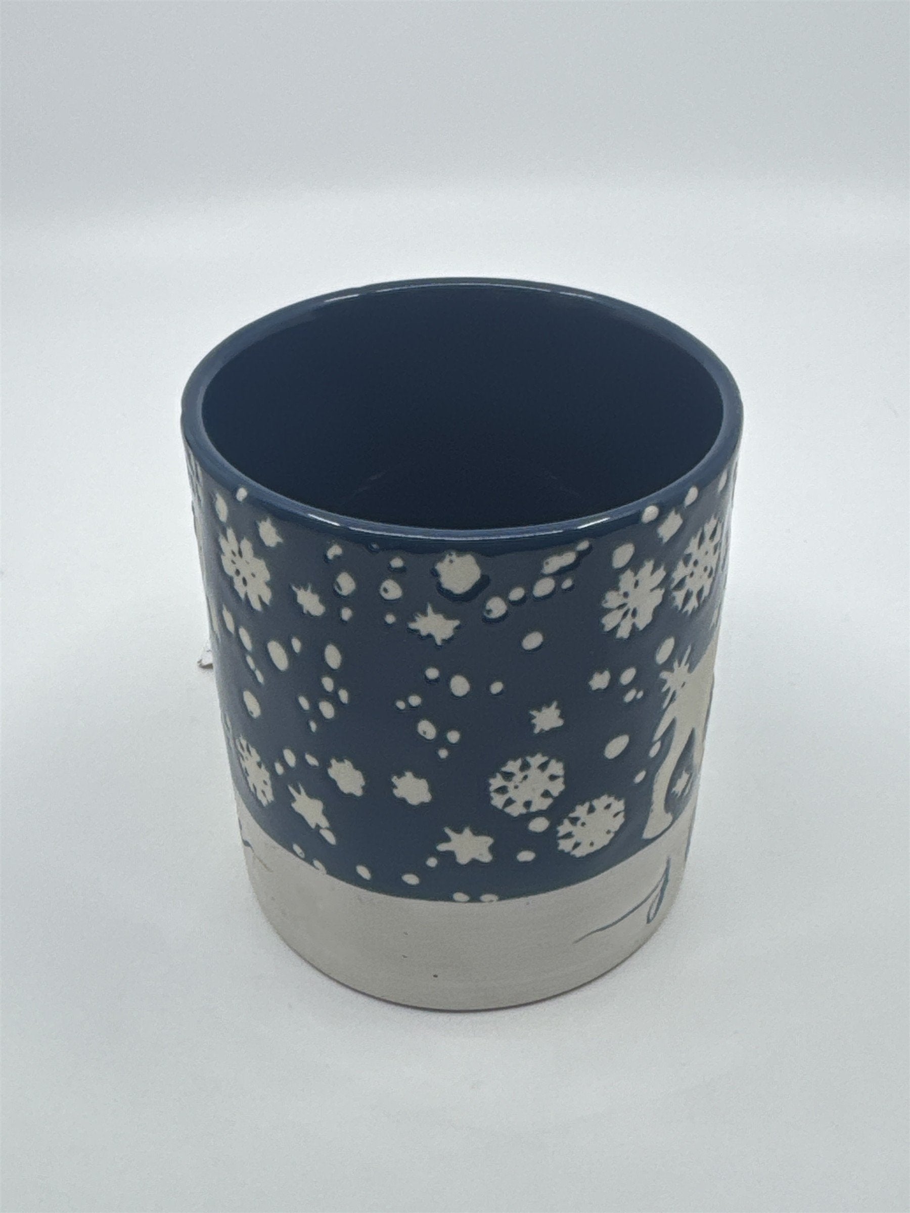 I Believe Blue And White 22 FL. OZ Holiday Coffee Mug W/ Reindeer and Snowflakes