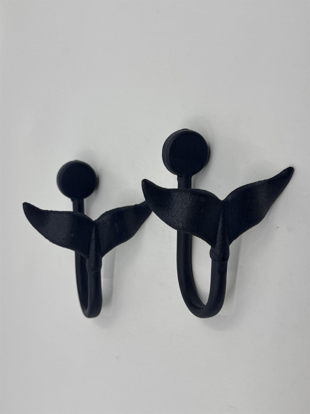 Set of Two Blue Whale Tail Cast Iron Wall Hooks Hat/Towel Ocean Themed Hangers