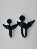 Set of Two Blue Whale Tail Cast Iron Wall Hooks Hat/Towel Ocean Themed Hangers