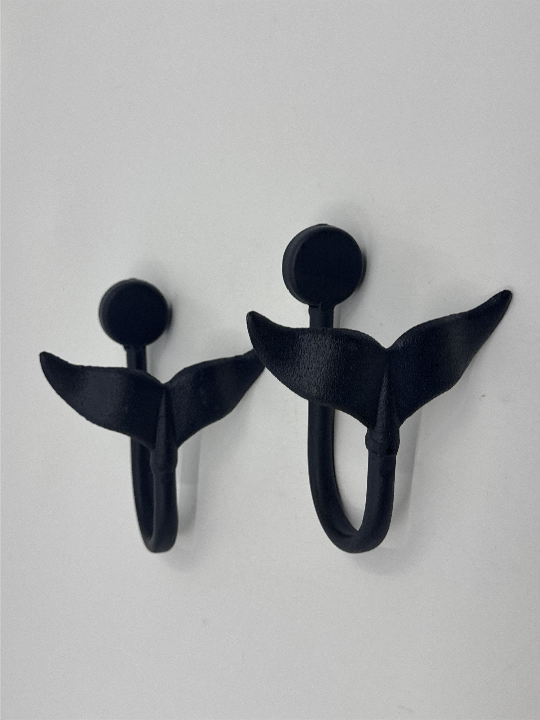 Set of Two Blue Whale Tail Cast Iron Wall Hooks Hat/Towel Ocean Themed Hangers