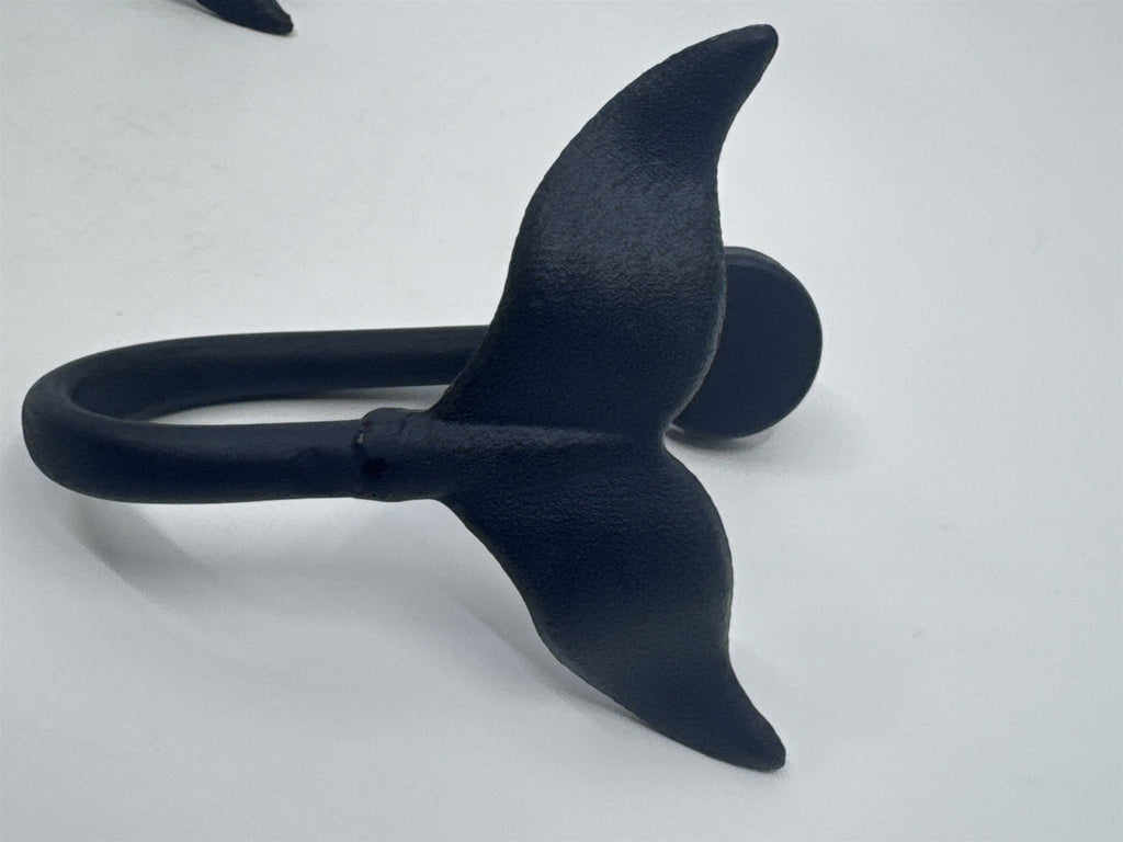 Set of Two Blue Whale Tail Cast Iron Wall Hooks Hat/Towel Ocean Themed Hangers