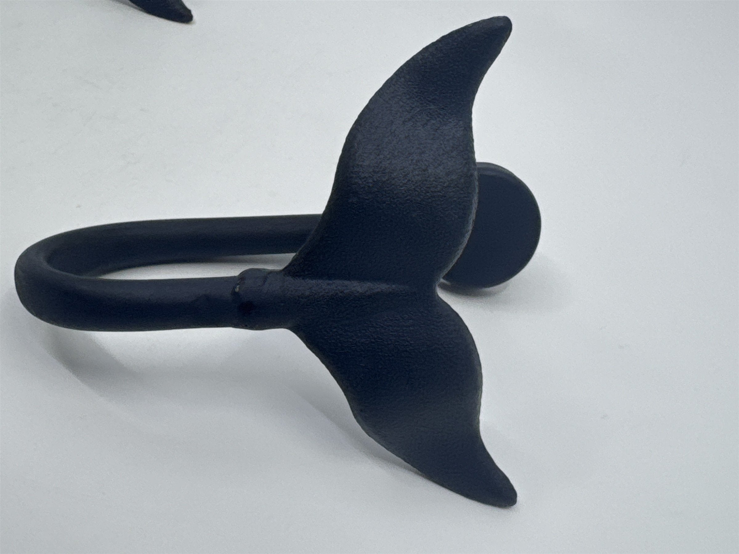 Set of Two Blue Whale Tail Cast Iron Wall Hooks Hat/Towel Ocean Themed Hangers