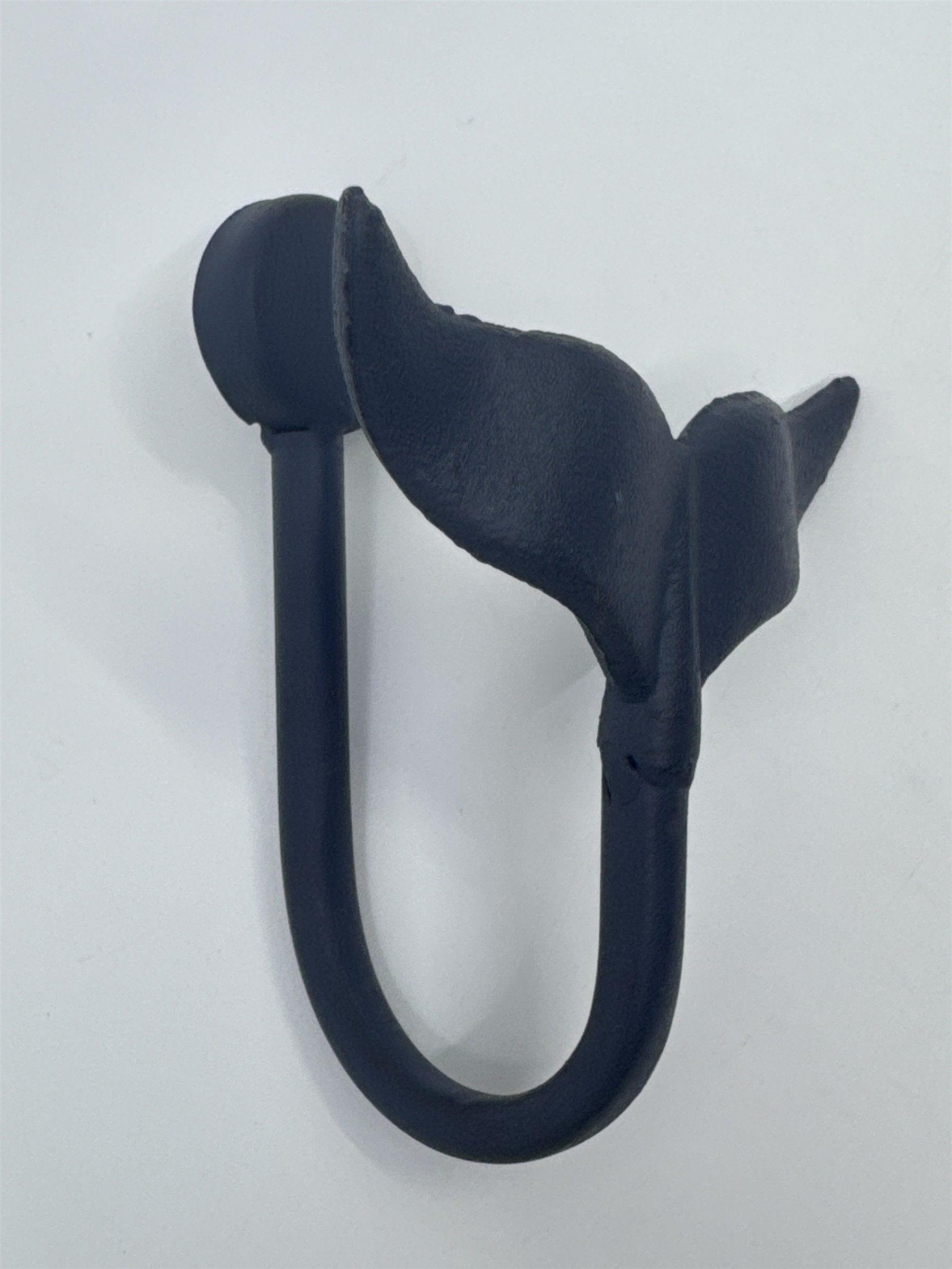 Set of Two Blue Whale Tail Cast Iron Wall Hooks Hat/Towel Ocean Themed Hangers