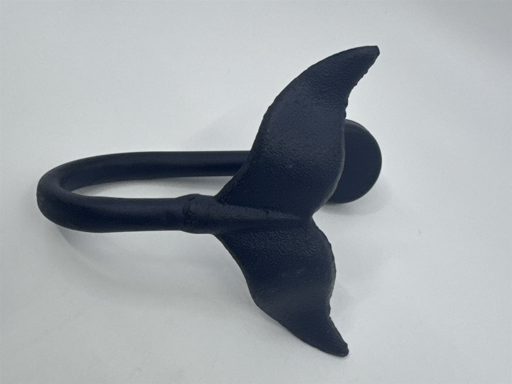 Set of Two Blue Whale Tail Cast Iron Wall Hooks Hat/Towel Ocean Themed Hangers