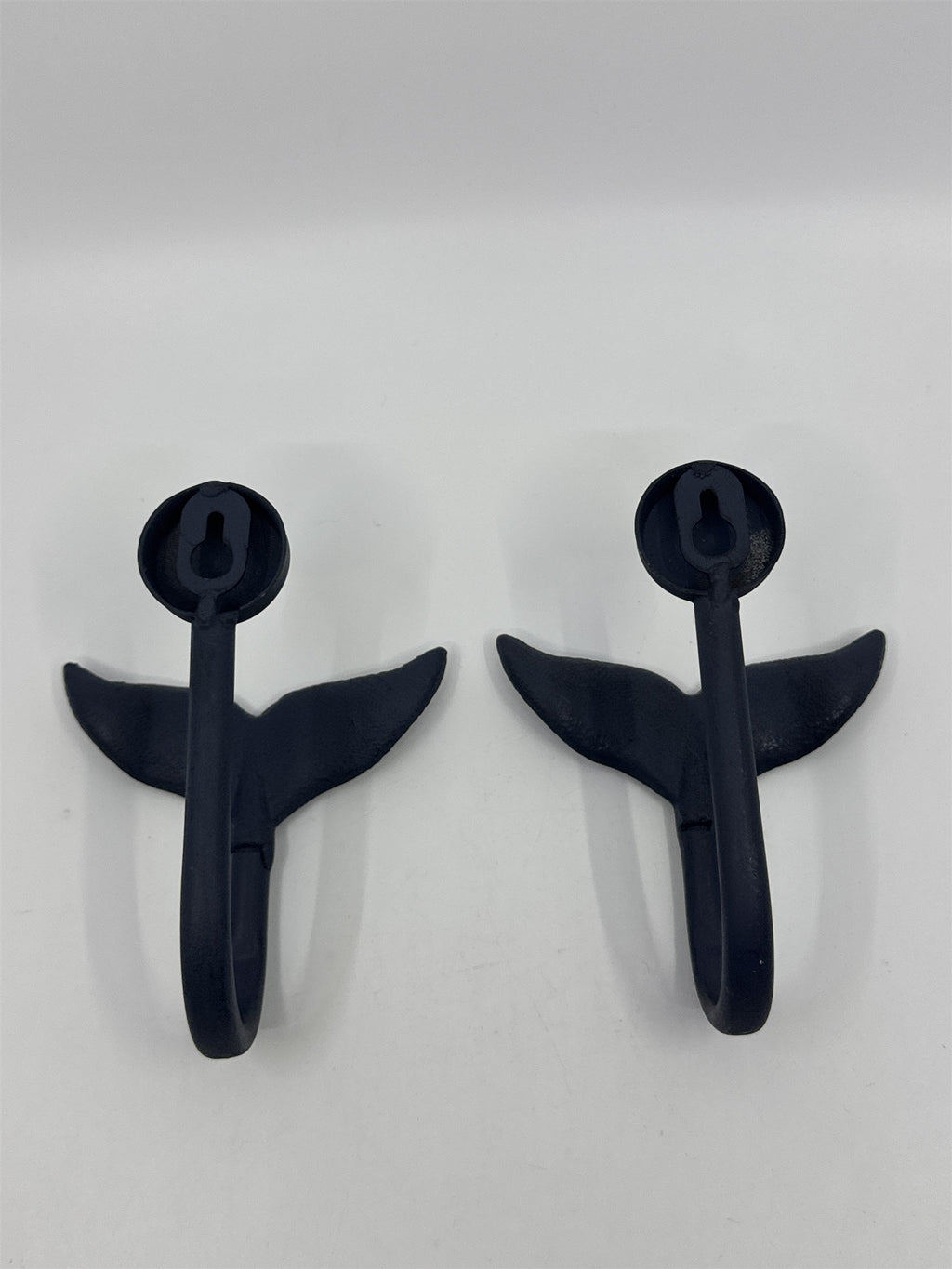 Set of Two Blue Whale Tail Cast Iron Wall Hooks Hat/Towel Ocean Themed Hangers