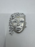 Vintage Silver-Tone Rhinestone Brooch W/ Mardi Gras Masquerade Theatre Face