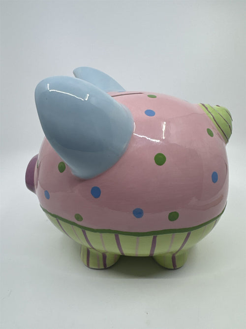 Ceramic Colorful Pink, Blue, Purple, and Green Girl's Piggy Bank