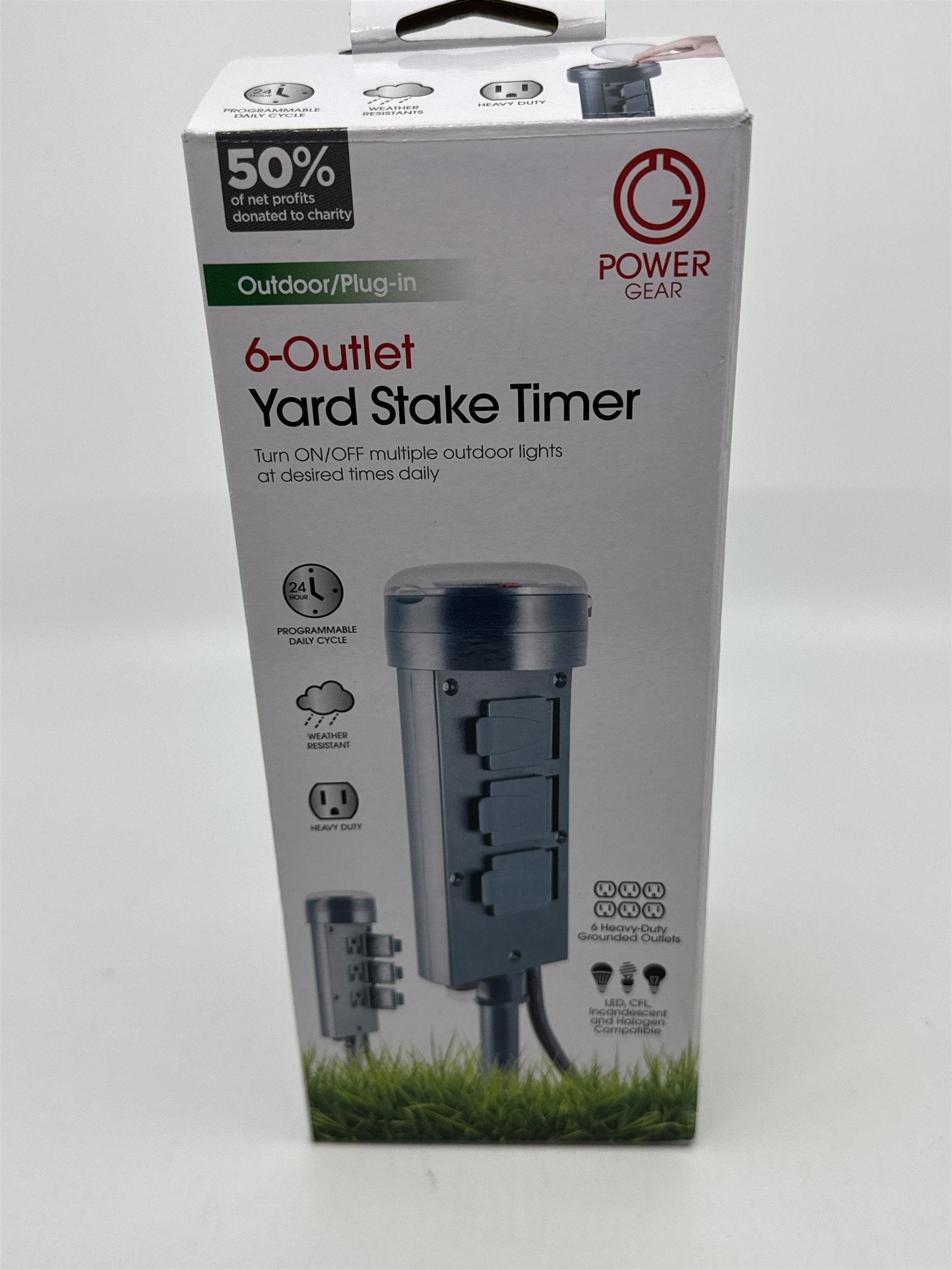 Jasco Outdoor Grounded Heavy Duty 6-Outlet Yard Stake Timer Weather Resistant