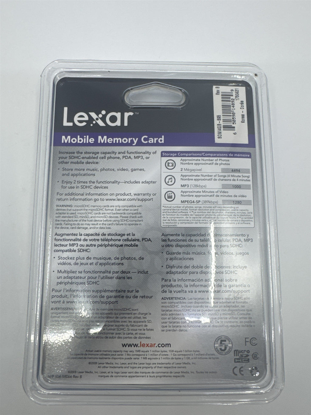 Lexar 4GB Mobile Memory Card Micro SD Adapter New In Packaging SDMI4GB-695