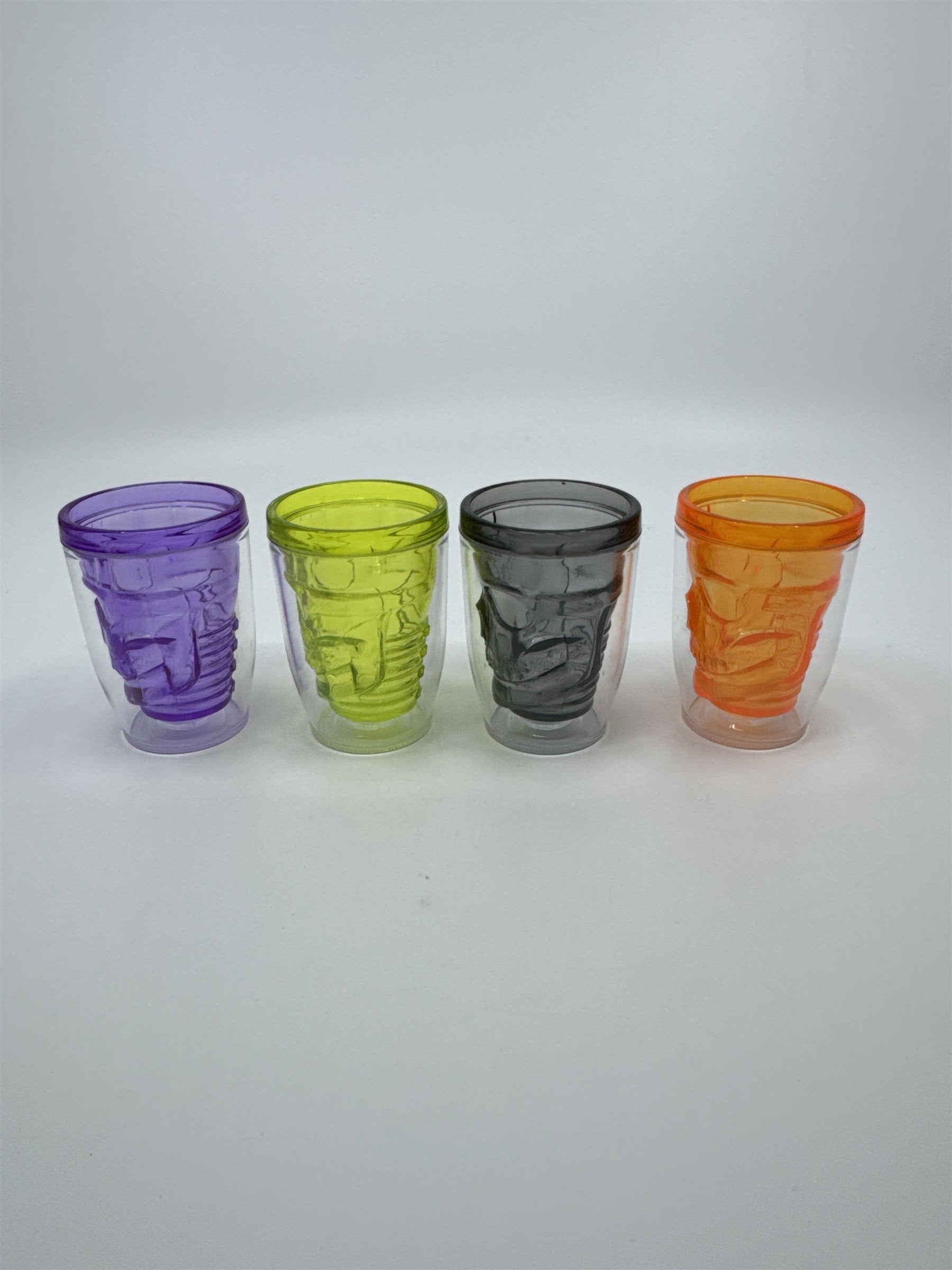 Set of Four Multicolored Skull Halloween Plastic Microwavable Shotglasses