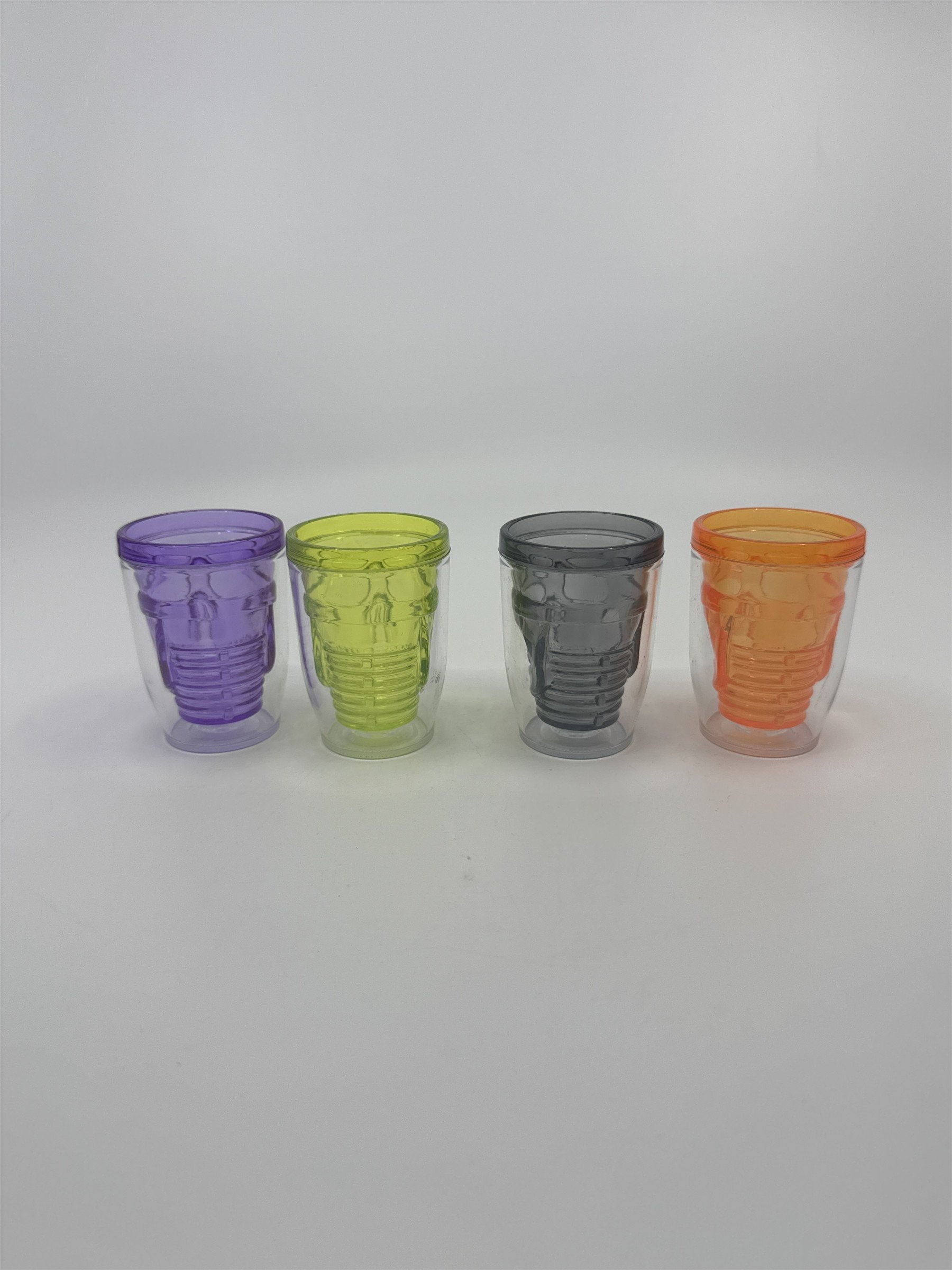 Set of Four Multicolored Skull Halloween Plastic Microwavable Shotglasses