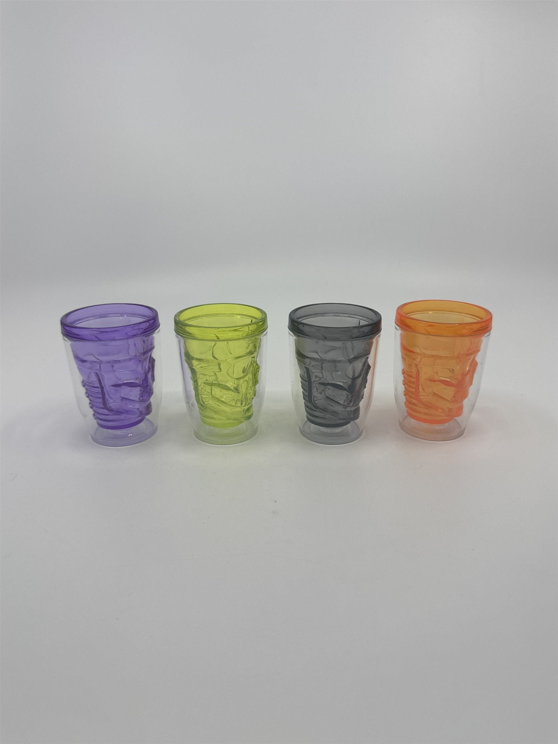 Set of Four Multicolored Skull Halloween Plastic Microwavable Shotglasses