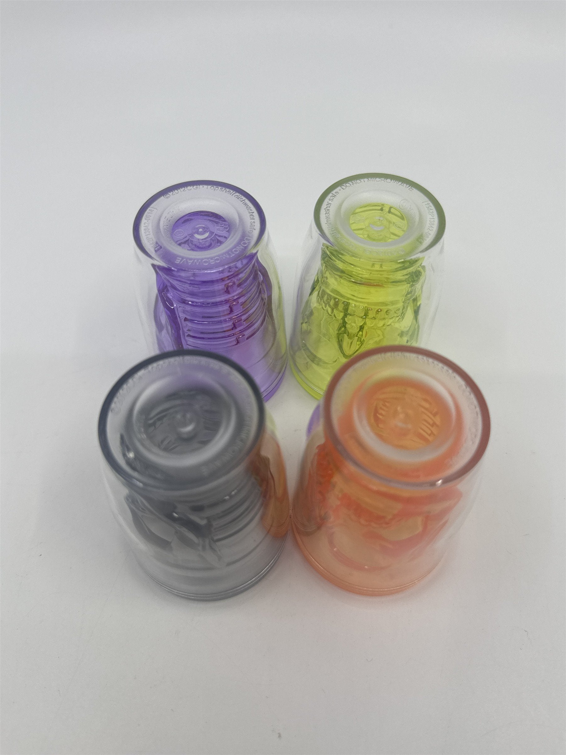 Set of Four Multicolored Skull Halloween Plastic Microwavable Shotglasses