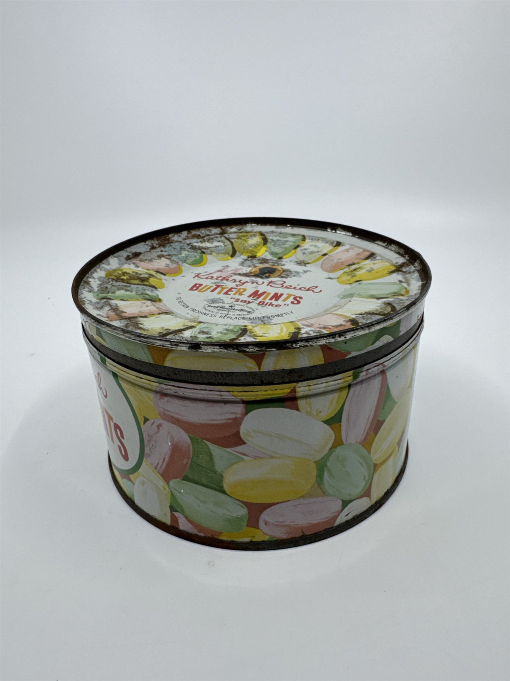 Vintage Kathryn Beich Butter Mints Empty 10 Oz. Advertising Candy Tin