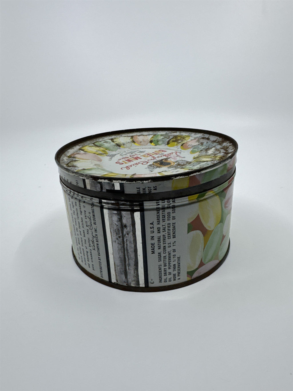 Vintage Kathryn Beich Butter Mints Empty 10 Oz. Advertising Candy Tin