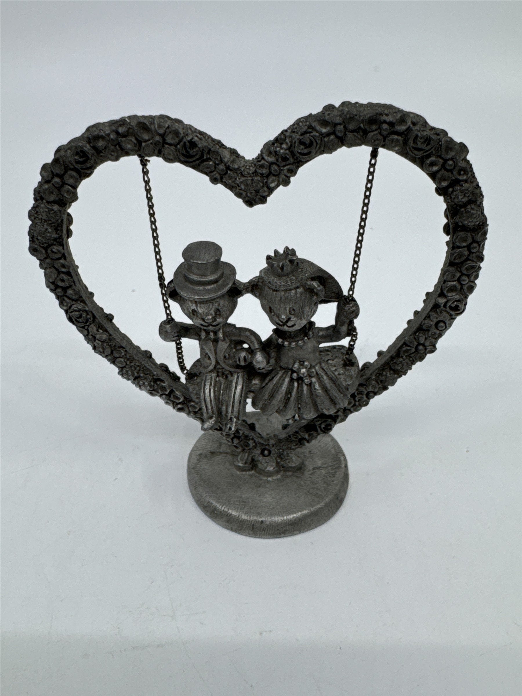 Spoontiques Pewter Heart Shaped Swinging Married Teddy Bear Couple Figurine