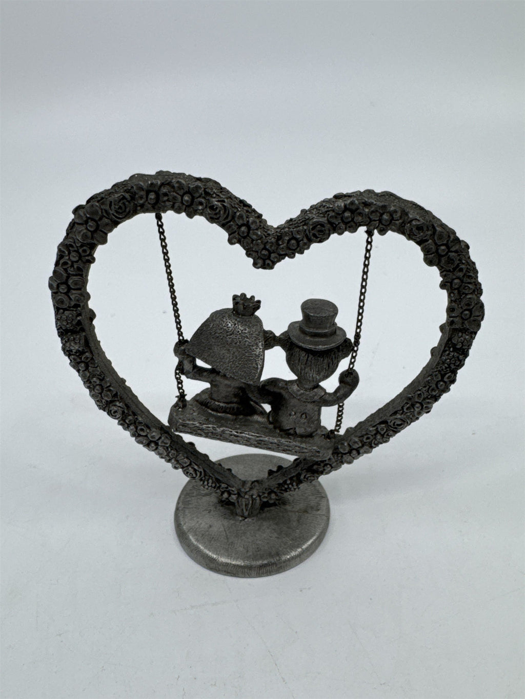 Spoontiques Pewter Heart Shaped Swinging Married Teddy Bear Couple Figurine